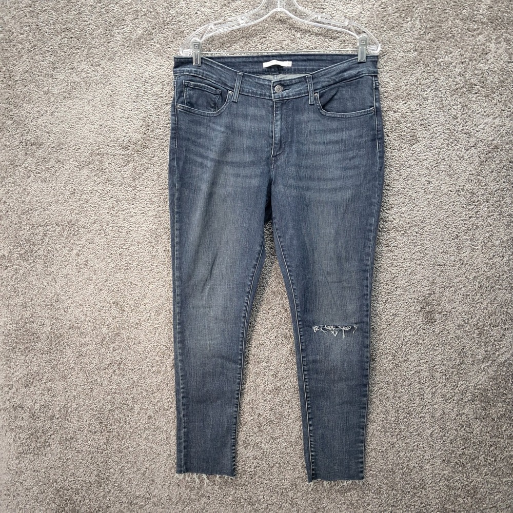 Levis 711 Skinny Filiforme Jeans Blue Dark Wash Distressed Raw Hem Size 33